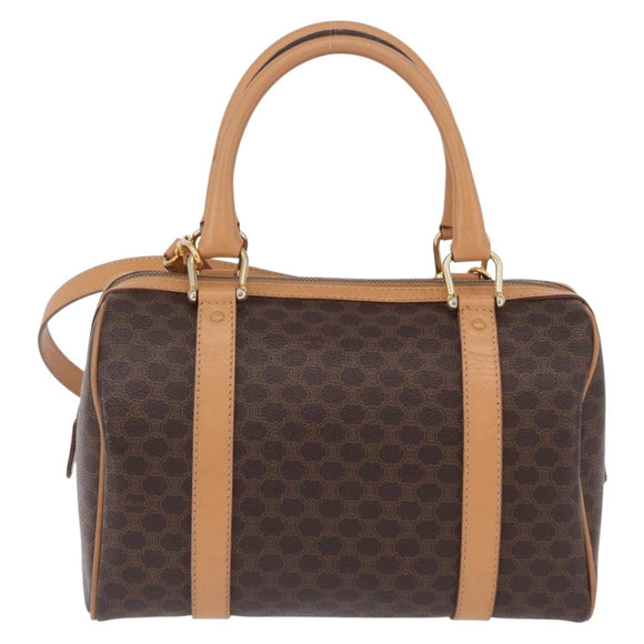 CELINE Macadam Canvas Hand Bag PVC Leather 2way Brown Gold Auth 199479V