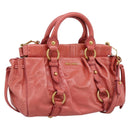 Miu Miu Vitello Luxe Hand Bag Leather 2way Pink Gold Auth 199481M-1