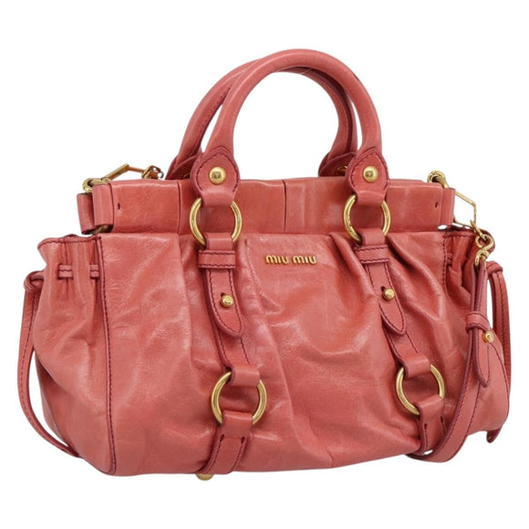 Miu Miu Vitello Luxe Hand Bag Leather 2way Pink Gold Auth 199481M