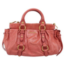 Miu Miu Vitello Luxe Hand Bag Leather 2way Pink Gold Auth 199481M-13