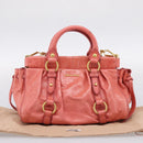 Miu Miu Vitello Luxe Hand Bag Leather 2way Pink Gold Auth 199481M-12