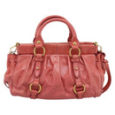 Miu Miu Vitello Luxe Hand Bag Leather 2way Pink Gold Auth 199481M-2