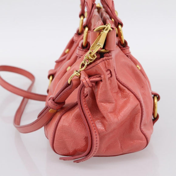 Miu Miu Vitello Luxe Hand Bag Leather 2way Pink Gold Auth 199481M