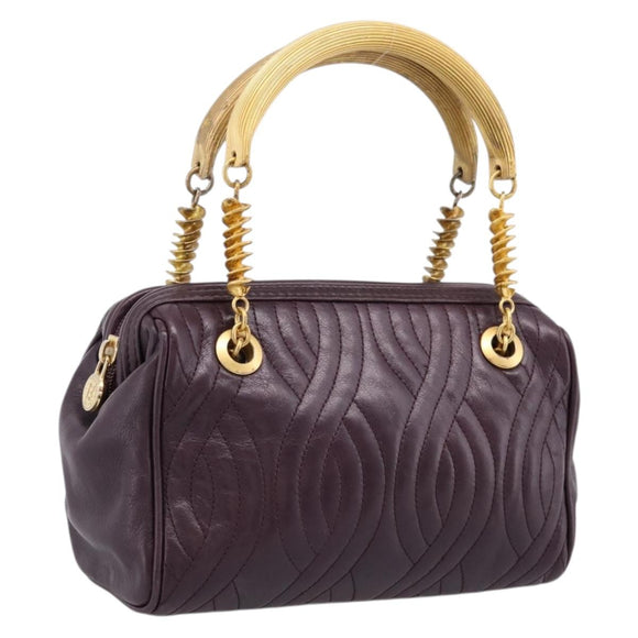 FENDI Hand Bag Leather Purple Gold Auth 199484V
