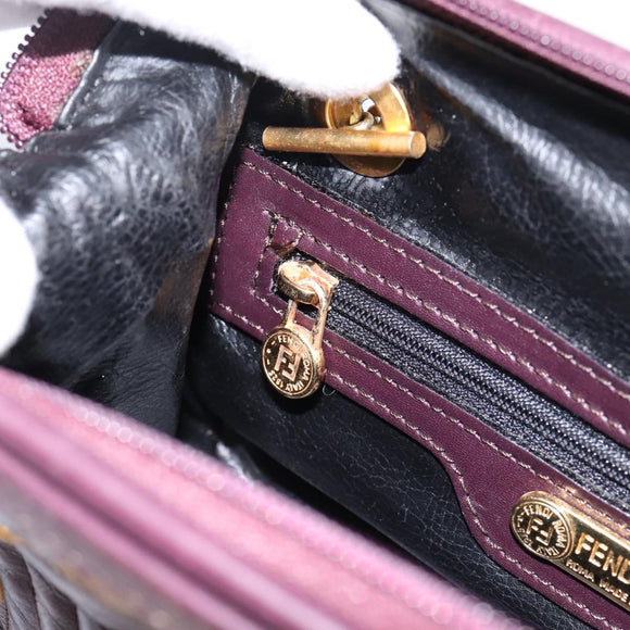 FENDI Hand Bag Leather Purple Gold Auth 199484V