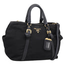 PRADA Hand Bag Nylon Leather 2way Black Gold Auth 199485A-1