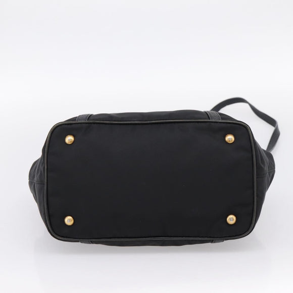 PRADA Hand Bag Nylon Leather 2way Black Gold Auth 199485A