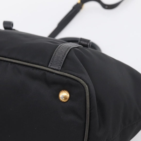 PRADA Hand Bag Nylon Leather 2way Black Gold Auth 199485A