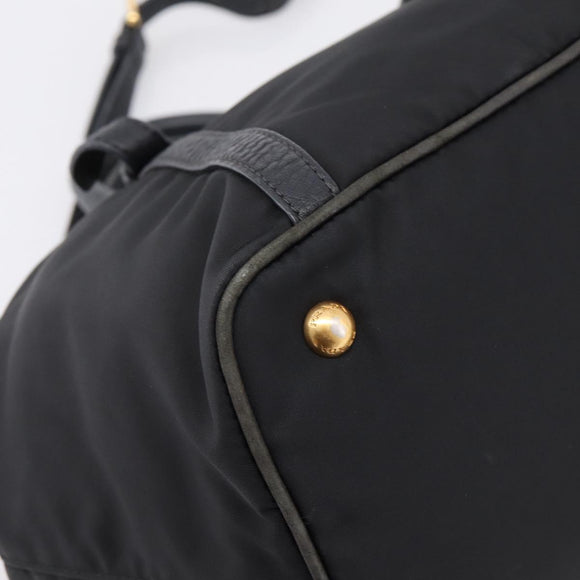 PRADA Hand Bag Nylon Leather 2way Black Gold Auth 199485A