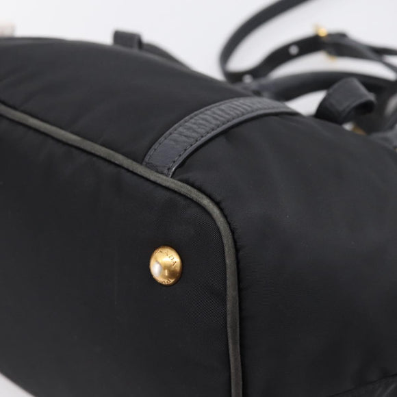 PRADA Hand Bag Nylon Leather 2way Black Gold Auth 199485A
