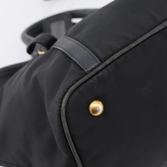 PRADA Hand Bag Nylon Leather 2way Black Gold Auth 199485A