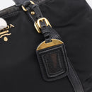PRADA Hand Bag Nylon Leather 2way Black Gold Auth 199485A-18