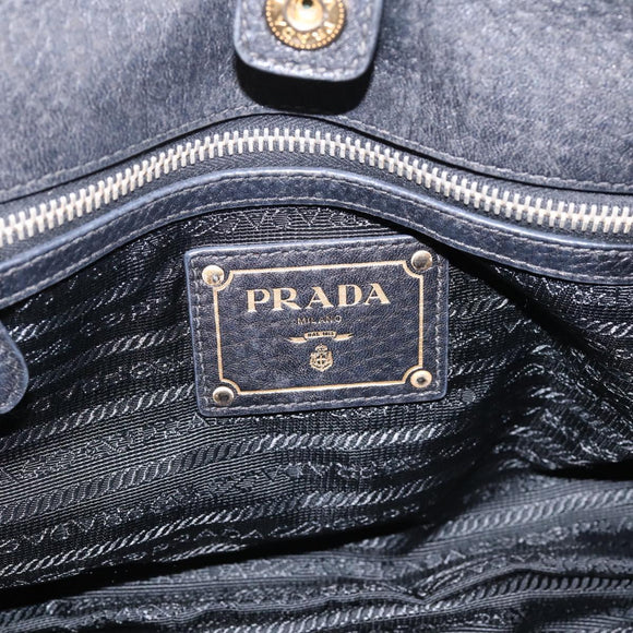 PRADA Hand Bag Nylon Leather 2way Black Gold Auth 199485A