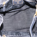 PRADA Hand Bag Nylon Leather 2way Black Gold Auth 199485A-11