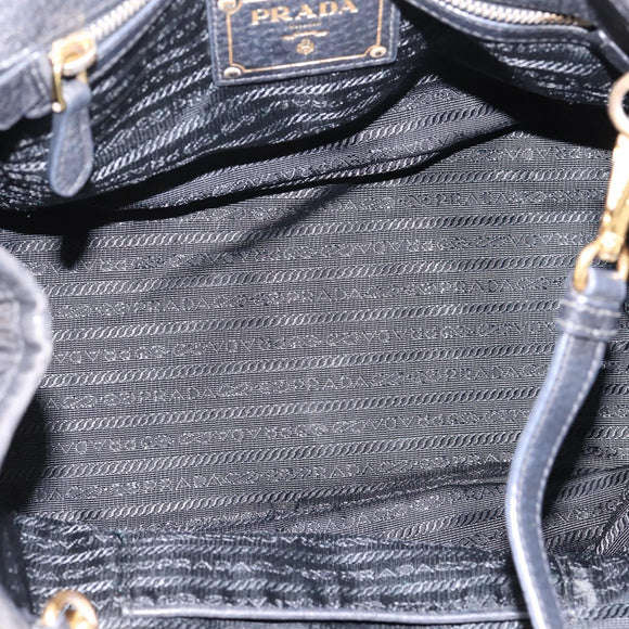 PRADA Hand Bag Nylon Leather 2way Black Gold Auth 199485A
