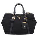 PRADA Hand Bag Nylon Leather 2way Black Gold Auth 199485A-13