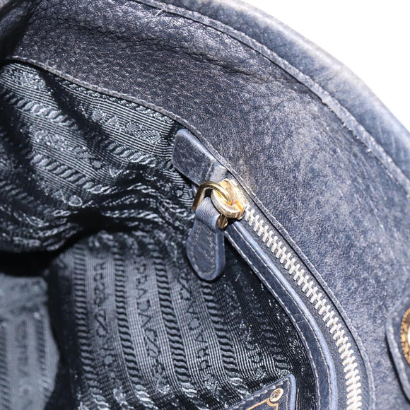 PRADA Hand Bag Nylon Leather 2way Black Gold Auth 199485A