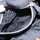 PRADA Hand Bag Nylon Leather 2way Black Gold Auth 199485A-23