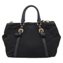 PRADA Hand Bag Nylon Leather 2way Black Gold Auth 199485A-2