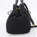 PRADA Hand Bag Nylon Leather 2way Black Gold Auth 199485A-3