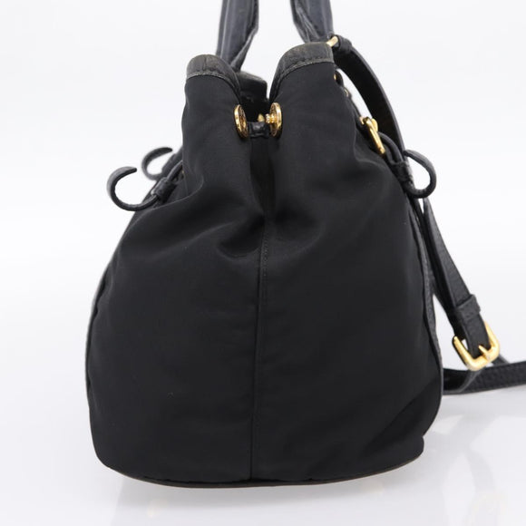 PRADA Hand Bag Nylon Leather 2way Black Gold Auth 199485A