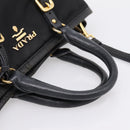 PRADA Hand Bag Nylon Leather 2way Black Gold Auth 199485A-7