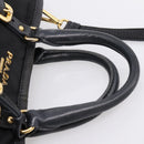 PRADA Hand Bag Nylon Leather 2way Black Gold Auth 199485A-8