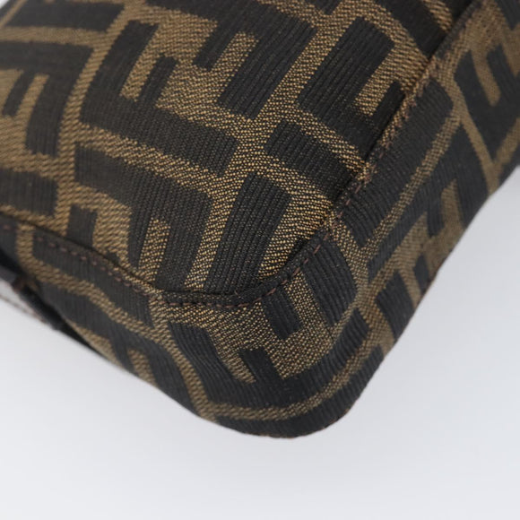 FENDI Zucca Canvas Mamma Baguette Shoulder Bag Brown Silver Auth 199489V