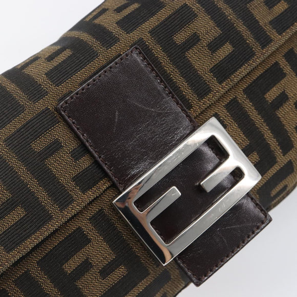 FENDI Zucca Canvas Mamma Baguette Shoulder Bag Brown Silver Auth 199489V