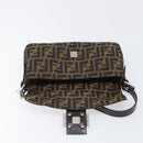 FENDI Zucca Canvas Mamma Baguette Shoulder Bag Brown Silver Auth 199489V-19