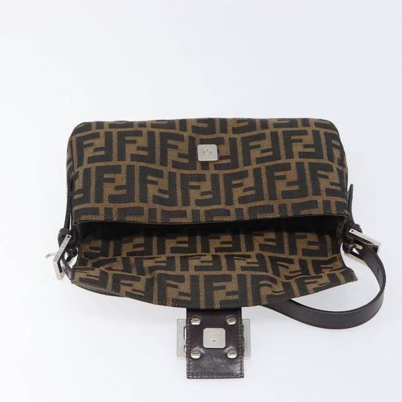 FENDI Zucca Canvas Mamma Baguette Shoulder Bag Brown Silver Auth 199489V