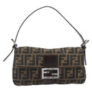 FENDI Zucca Canvas Mamma Baguette Shoulder Bag Brown Silver Auth 199489V-13