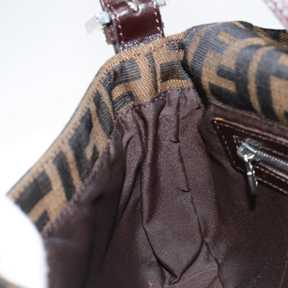 FENDI Zucca Canvas Mamma Baguette Shoulder Bag Brown Silver Auth 199489V