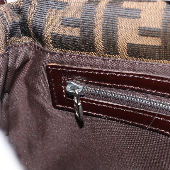 FENDI Zucca Canvas Mamma Baguette Shoulder Bag Brown Silver Auth 199489V