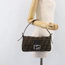 FENDI Zucca Canvas Mamma Baguette Shoulder Bag Brown Silver Auth 199489V-25