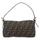 FENDI Zucca Canvas Mamma Baguette Shoulder Bag Brown Silver Auth 199489V-2