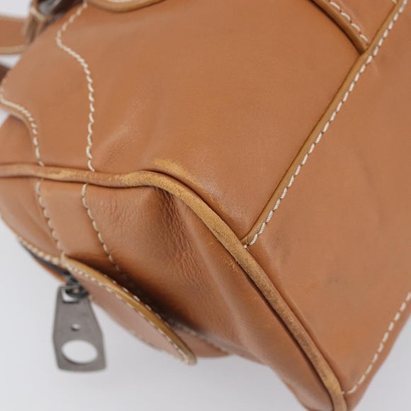CELINE Hand Bag Leather Brown Silver Auth 199494A