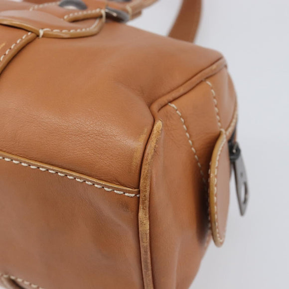 CELINE Hand Bag Leather Brown Silver Auth 199494A
