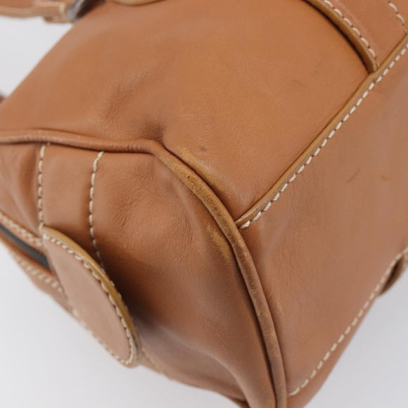 CELINE Hand Bag Leather Brown Silver Auth 199494A