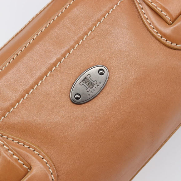 CELINE Hand Bag Leather Brown Silver Auth 199494A