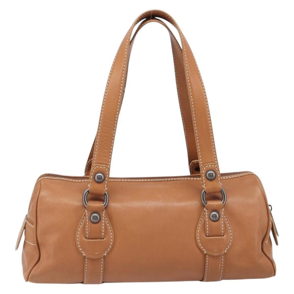 CELINE Hand Bag Leather Brown Silver Auth 199494A