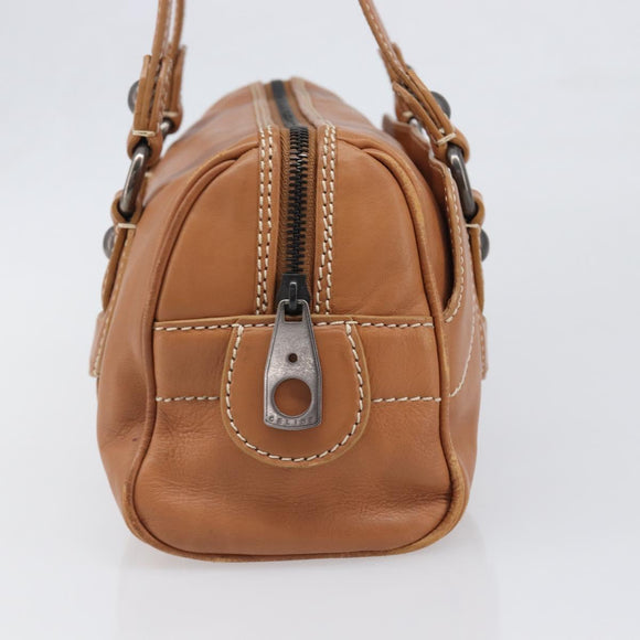 CELINE Hand Bag Leather Brown Silver Auth 199494A