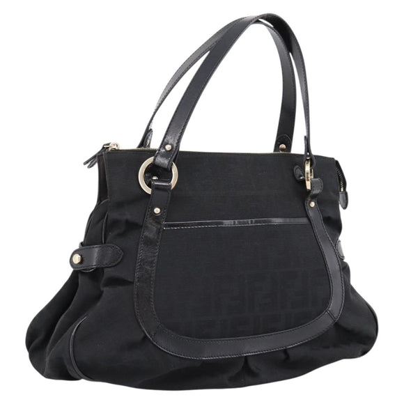 FENDI Zucca Canvas Tote Bag Black Gold Tone 8BR628 Auth 199495A