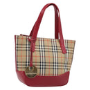 BURBERRY Nova Check Hand Bag Canvas Beige Red Auth 199497A-1