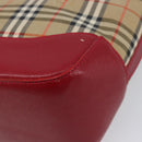 BURBERRY Nova Check Hand Bag Canvas Beige Red Auth 199497A-12