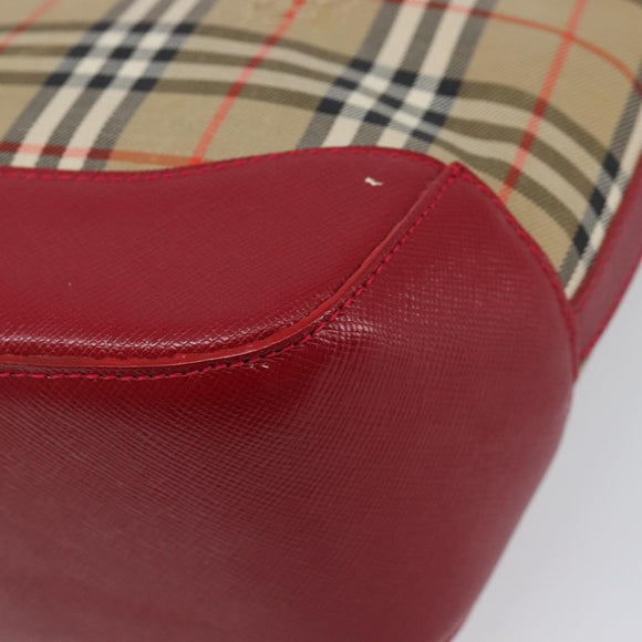 BURBERRY Nova Check Hand Bag Canvas Beige Red Auth 199497A