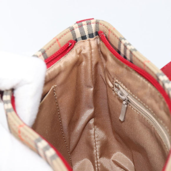 BURBERRY Nova Check Hand Bag Canvas Beige Red Auth 199497A