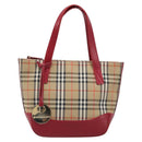 BURBERRY Nova Check Hand Bag Canvas Beige Red Auth 199497A-2