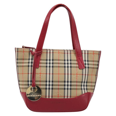 BURBERRY Nova Check Hand Bag Canvas Beige Red Auth 199497A - 0