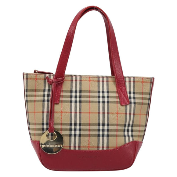 BURBERRY Nova Check Hand Bag Canvas Beige Red Auth 199497A